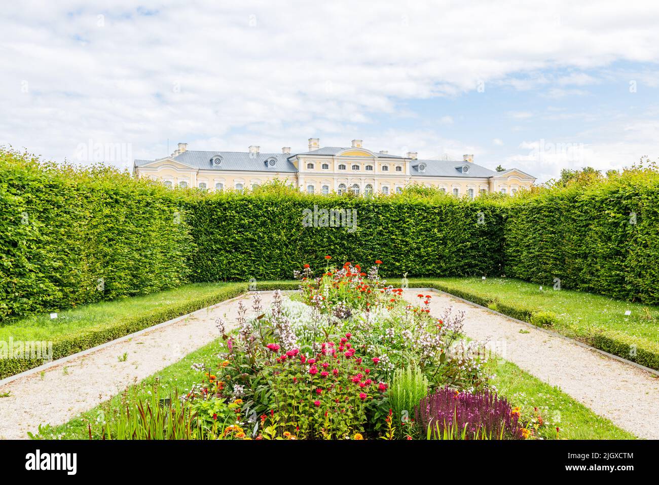 Gardens of Rundale palace in Latvia. Famous attraction place for tourists Stock Photo