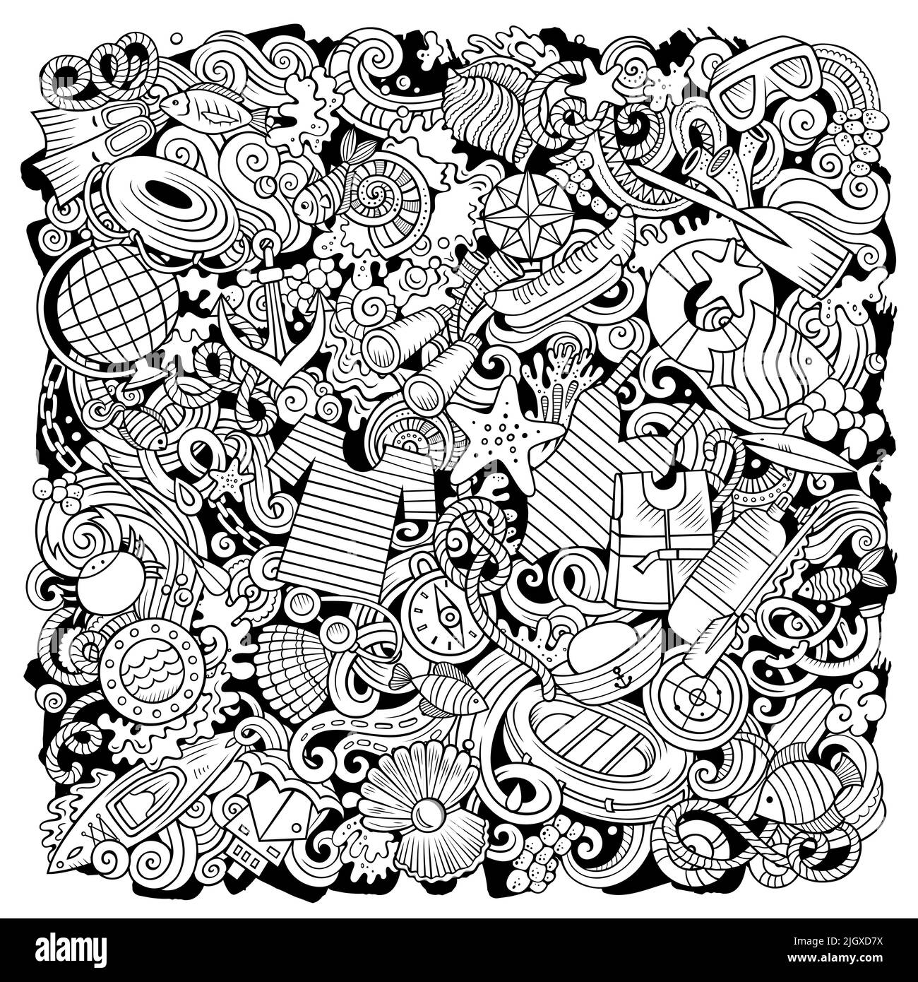 Marine hand drawn vector doodles illustration Stock Vector Image & Art ...
