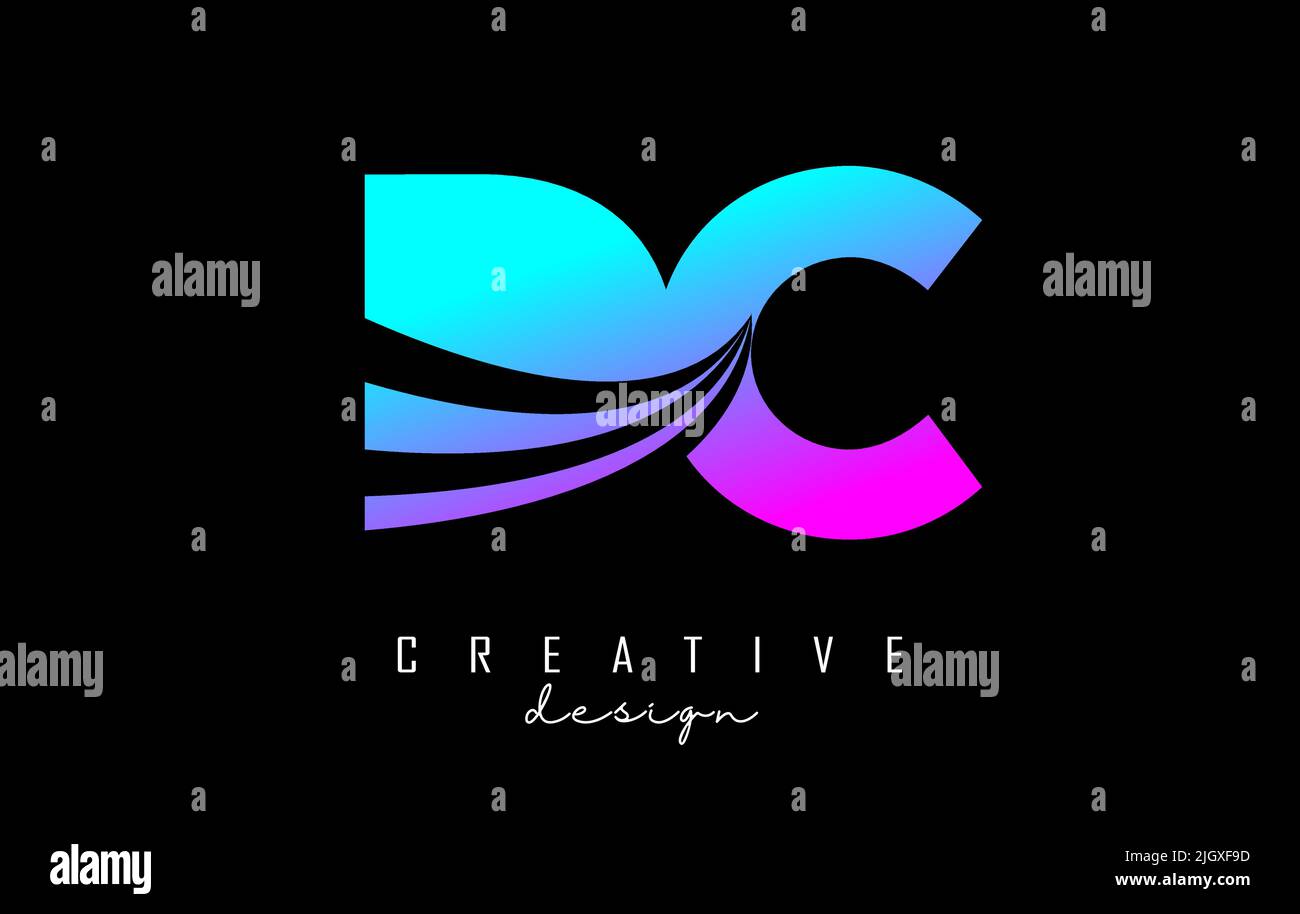 Creative colorful letter Dc d c logo with leading lines and road ...