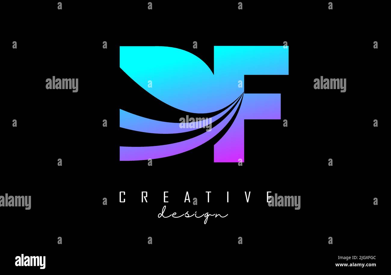 Creative colorful letter Df d f logo with leading lines and road ...