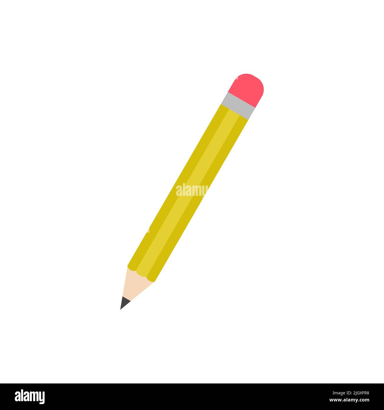 Yellow pencil sharpened with a red rubber vector icon isolated on white background Stock Vector