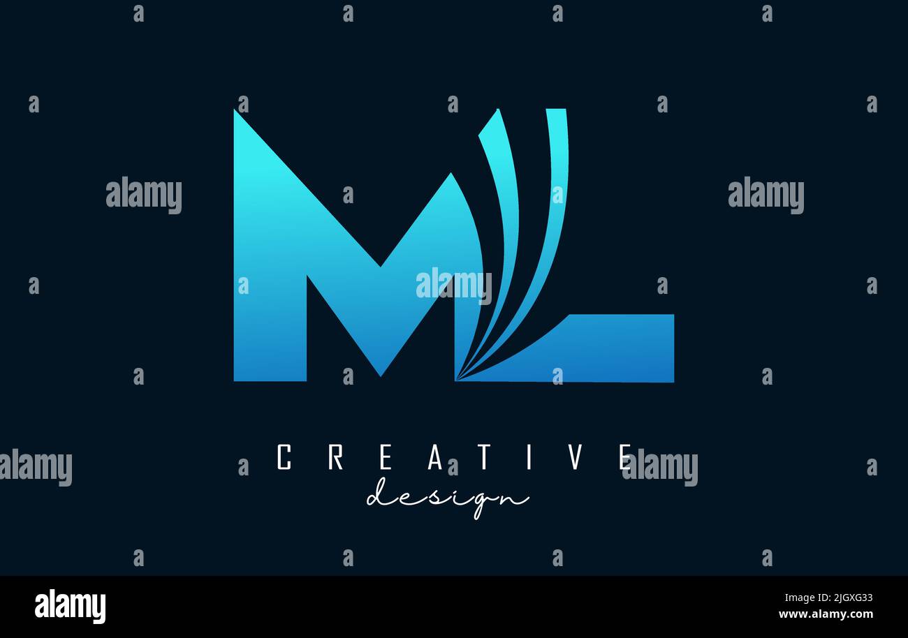 Creative blue letter Ml m l logo with leading lines and road concept ...