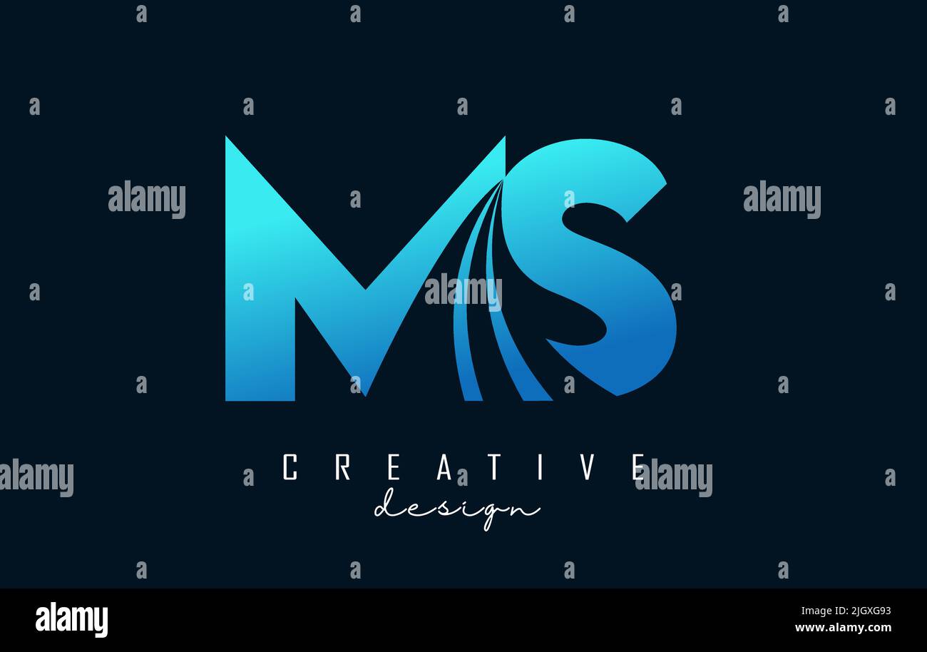 Creative blue letter MS m s logo with leading lines and road concept design. Letters with geometric design. Vector Illustration with letter and creati Stock Vector