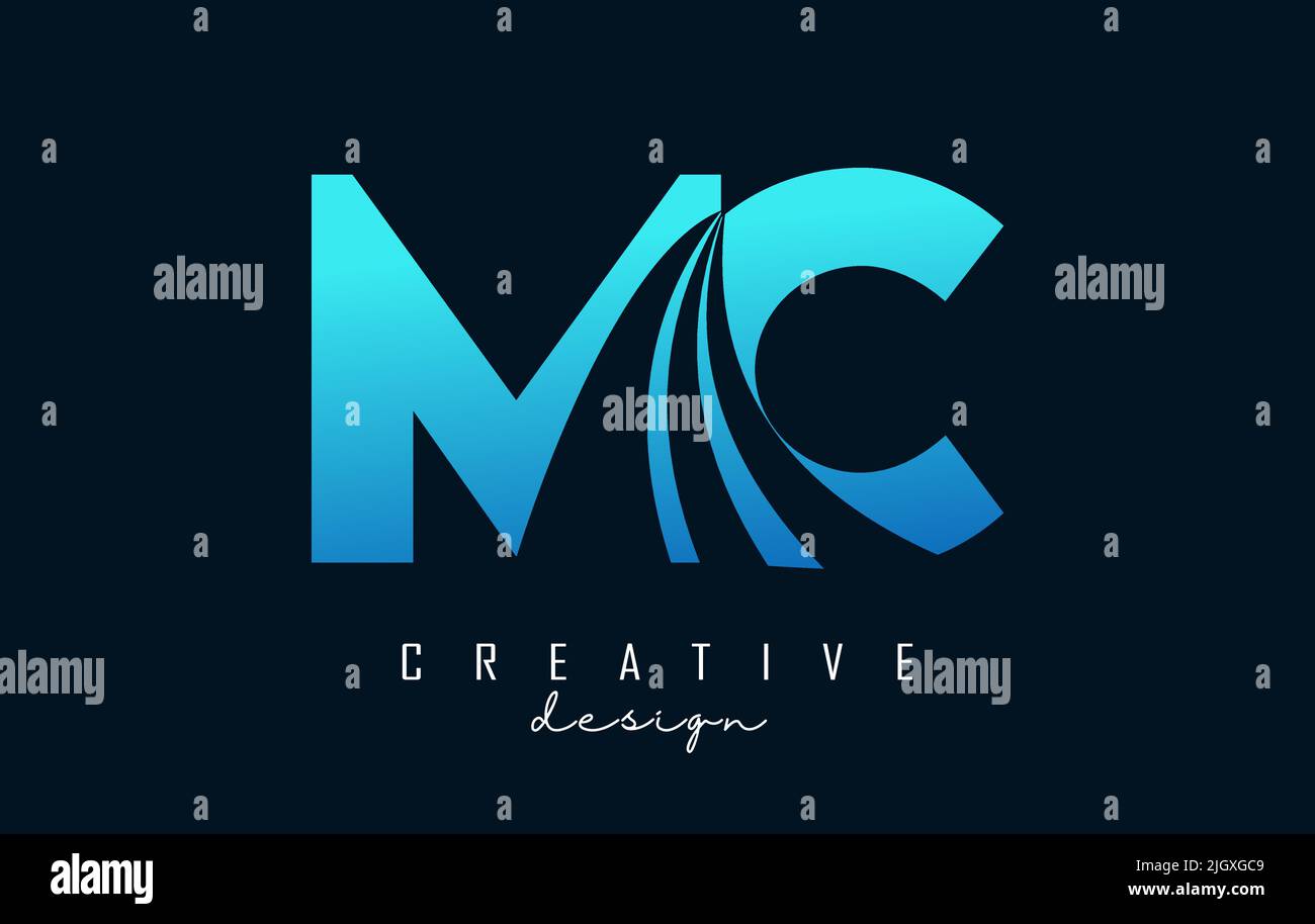 Creative blue letter MC m c logo with leading lines and road concept ...