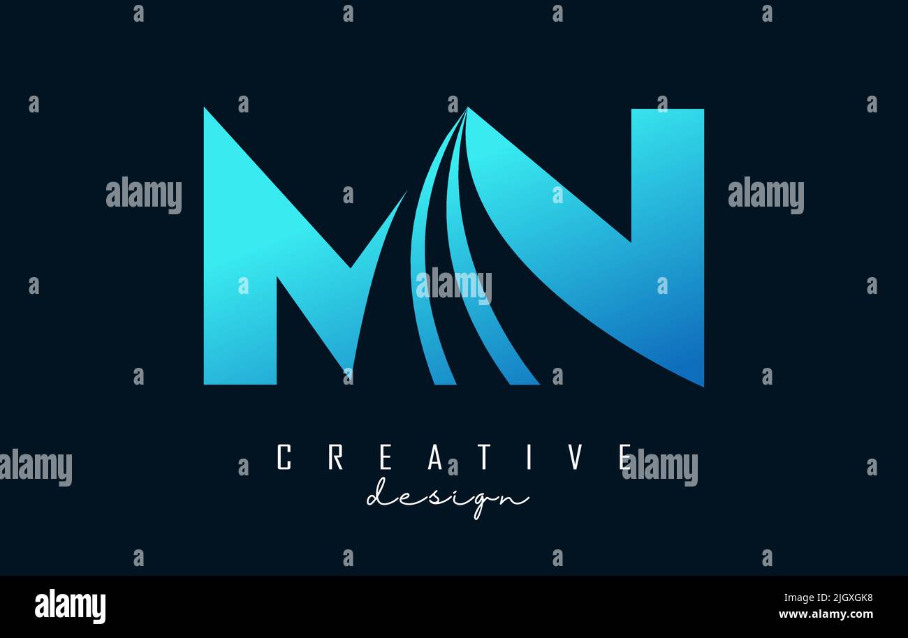 Creative blue letter Mn m n logo with leading lines and road concept design. Letters with geometric design. Vector Illustration with letter and creati Stock Vector