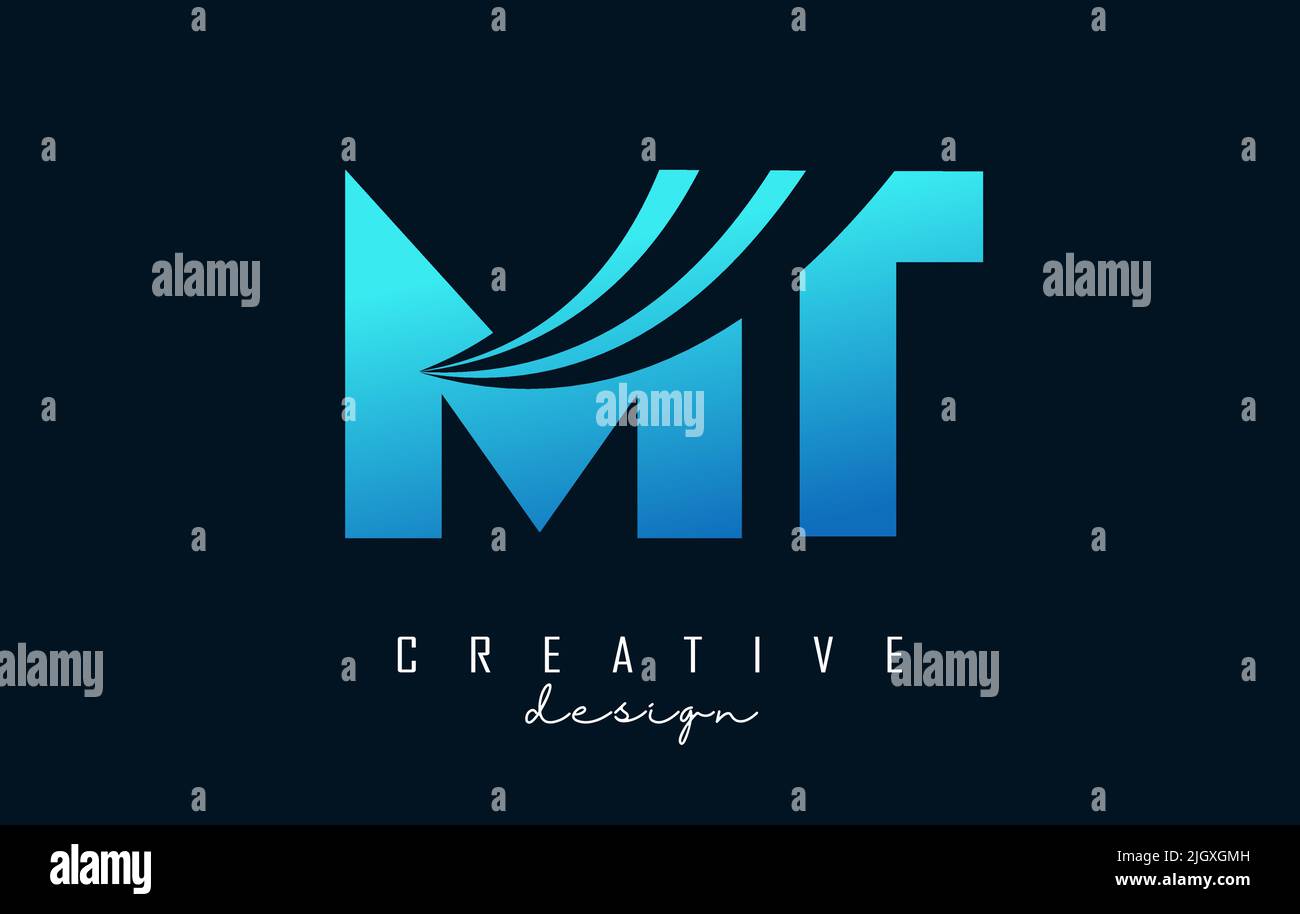 Creative blue letter MT m t logo with leading lines and road concept design. Letters with geometric design. Vector Illustration with letter and creati Stock Vector