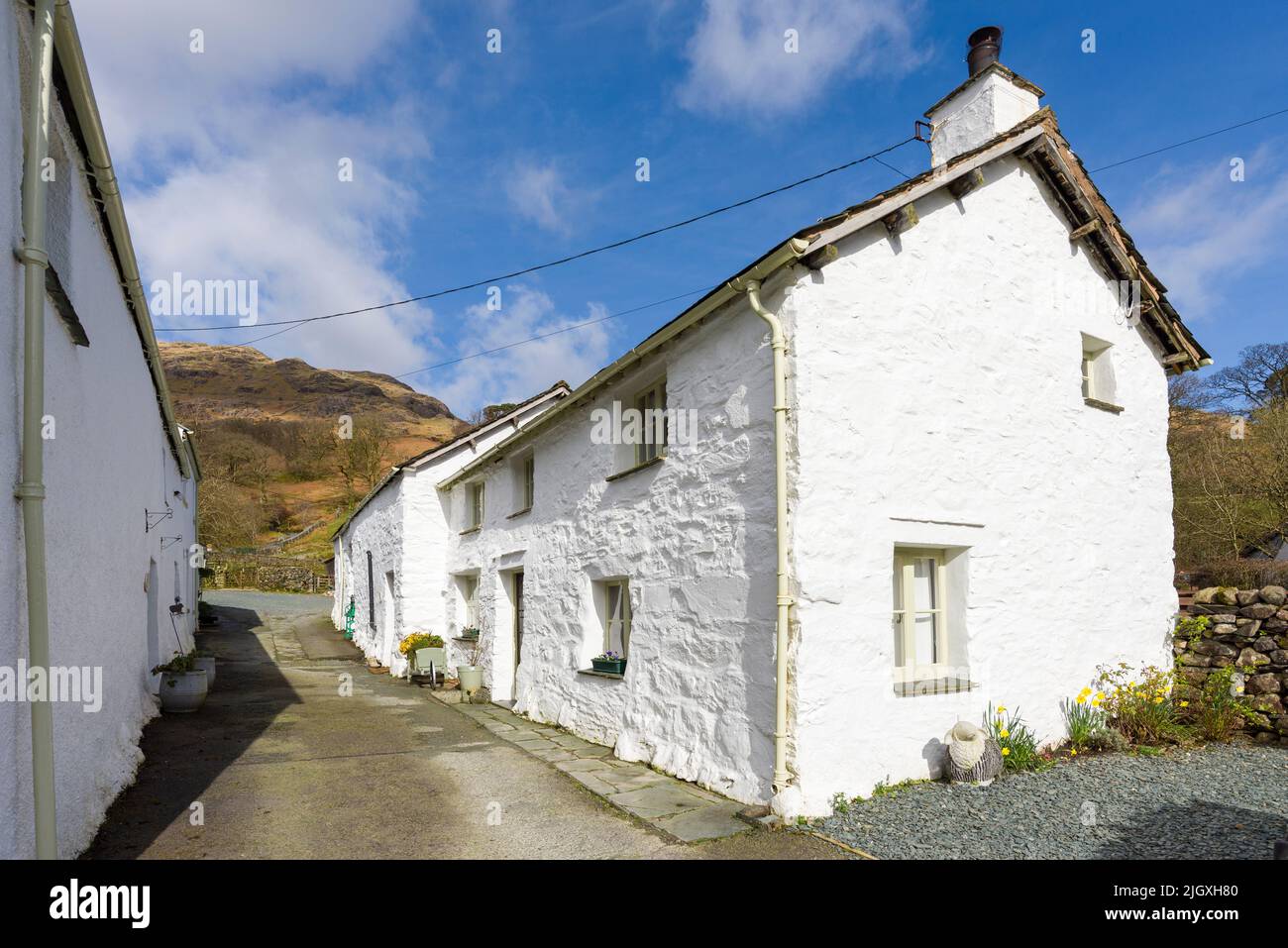 Cottages in the hamlet of Seatoller in the Lake District National Park, Cumbria, England. Stock Photo