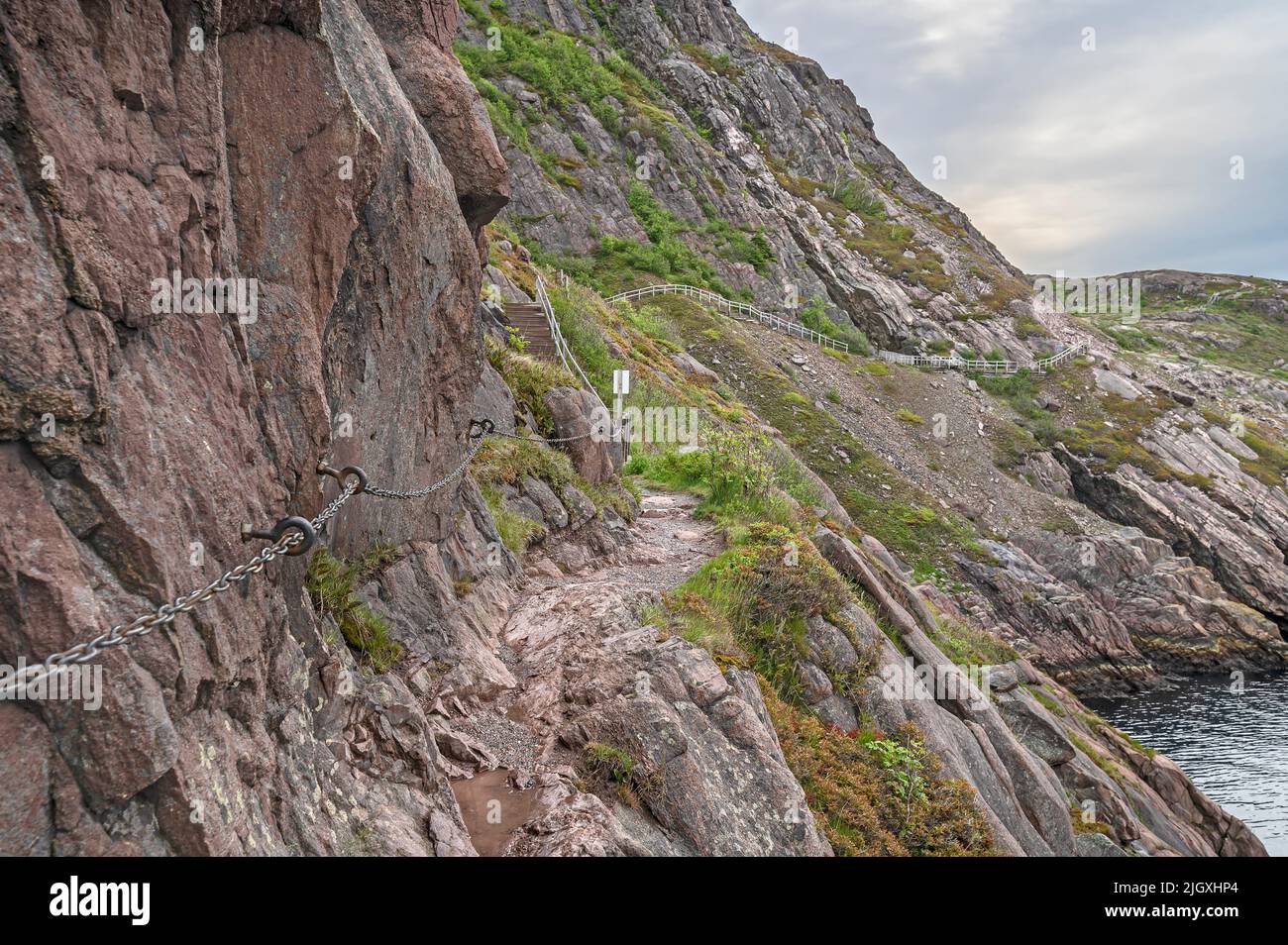 Guard rails on the North Head Hiking trail at Signal Hill Stock Photo