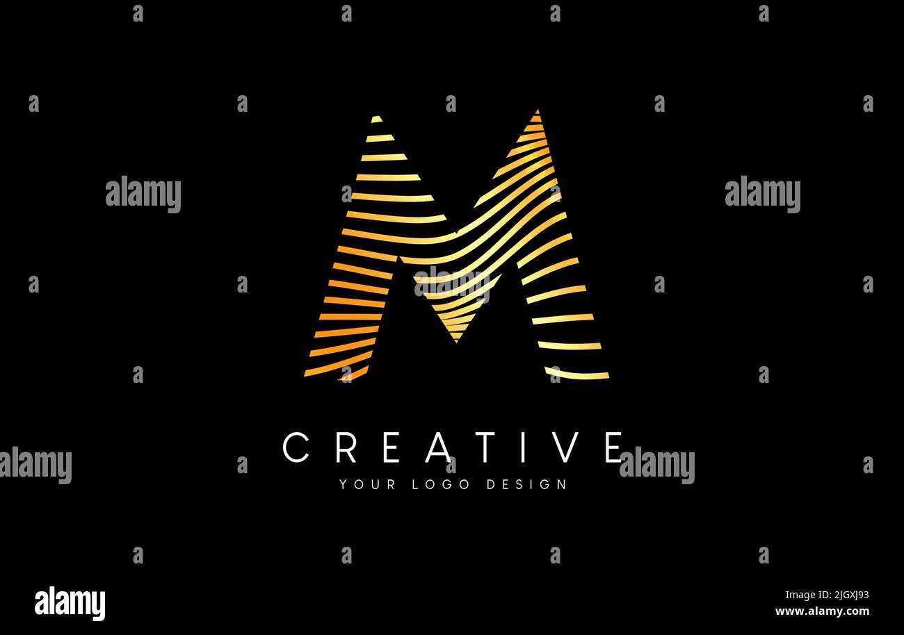 Warp Zebra Lines Letter M logo Design with Golden Lines and Creative ...