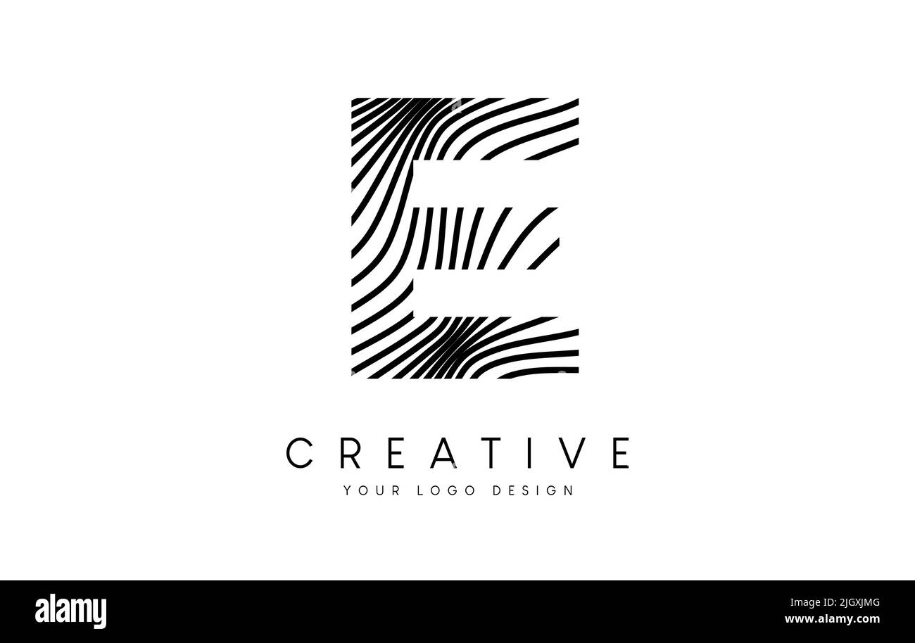 Warp Zebra Lines Letter E logo Design with Black and White Lines and ...