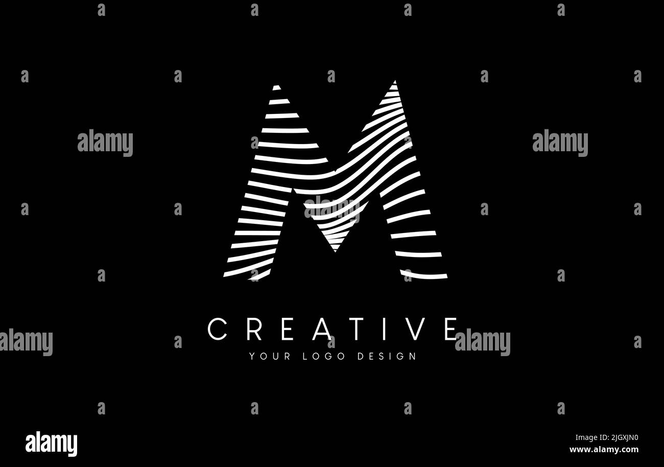 Warp Zebra Lines Letter M logo Design with Black and White Lines and ...