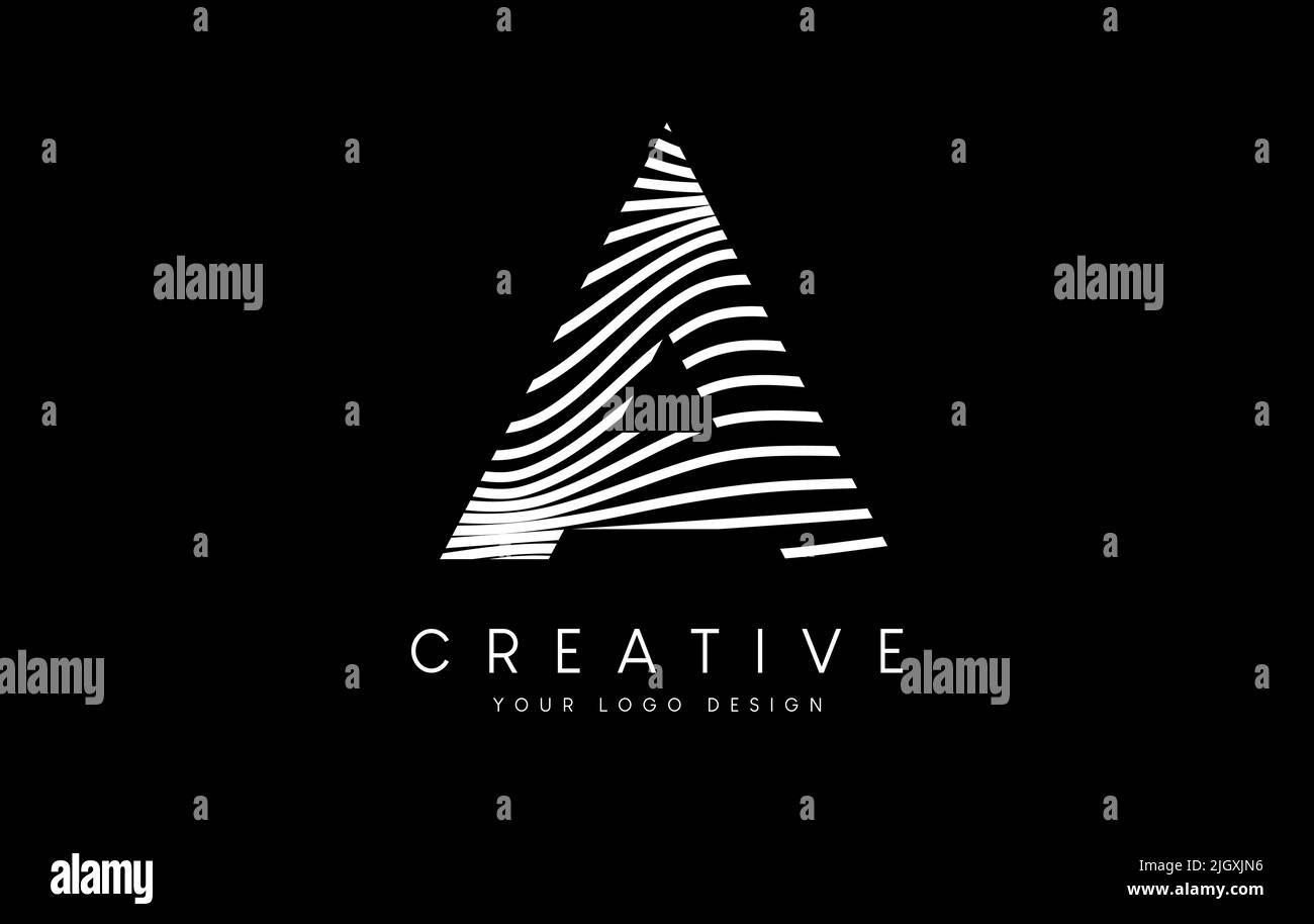Warp Zebra Lines Letter A logo Design with Black and White Lines and ...