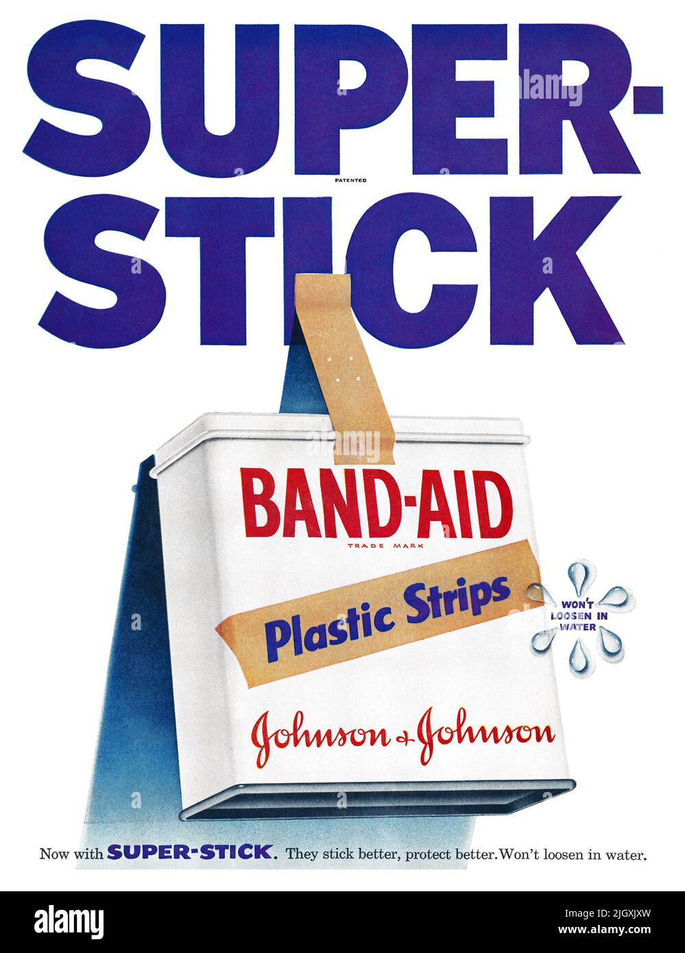 1955 U.S. advertisement for Band-Aid sticking plasters by Johnson & Johnson. Stock Photo