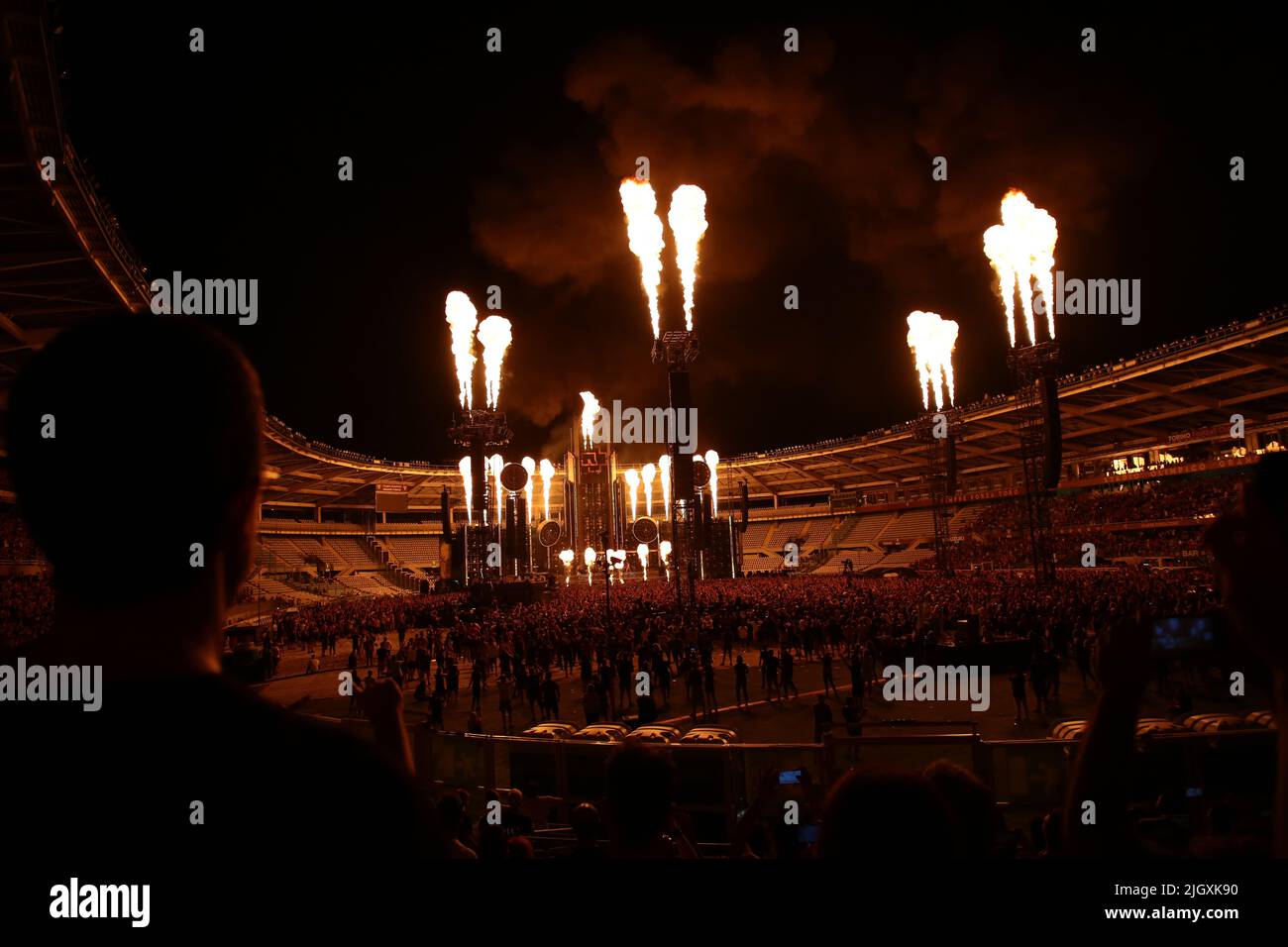 TURIN, ITALY - JULY 12 : Rammstein concert during 'Europe Stadium Tour 2022' on July 12, 2022 in Turin, Italy Stock Photo