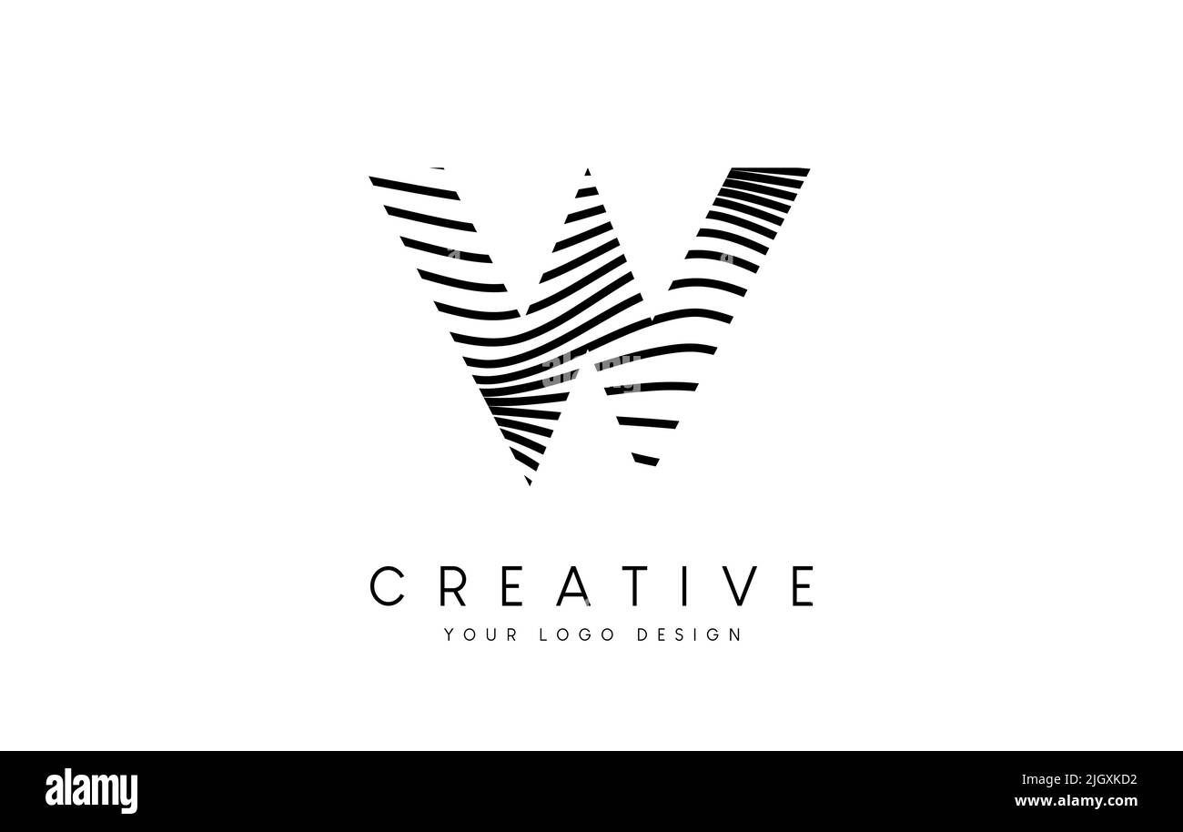 Warp Zebra Lines Letter W logo Design with Black and White Lines and ...