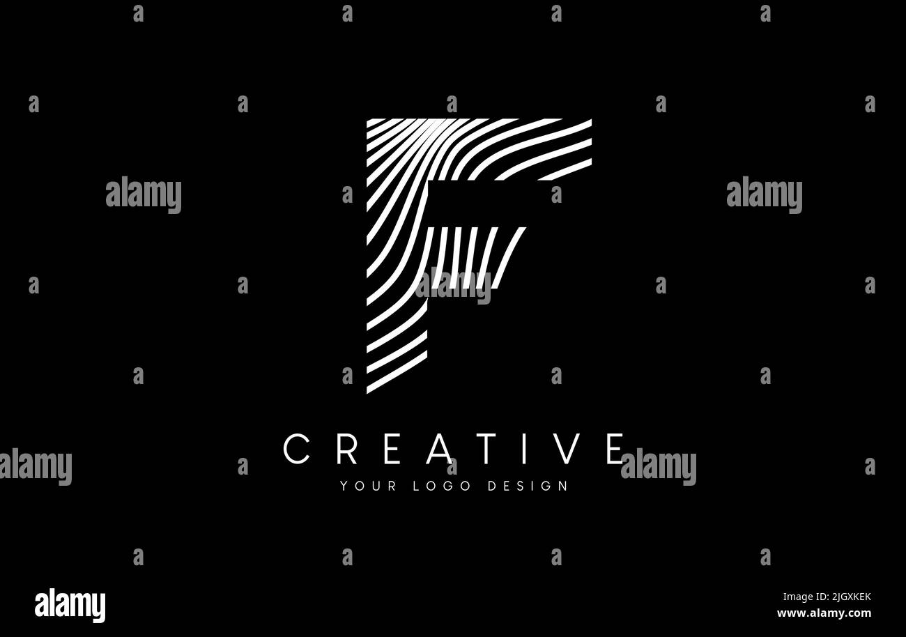 Warp Zebra Lines Letter F logo Design with Black and White Lines and ...