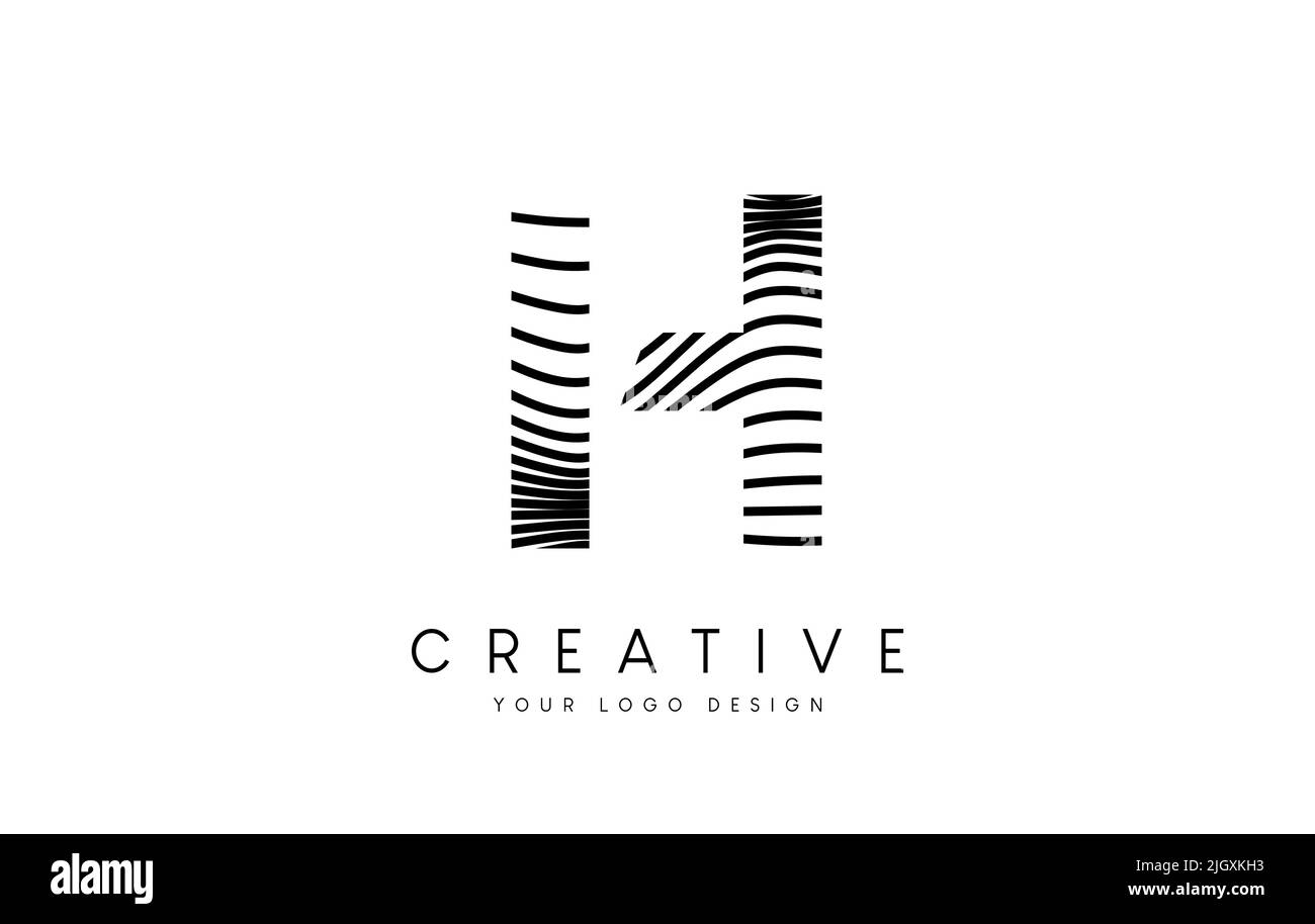 Warp Zebra Lines Letter H logo Design with Black and White Lines and ...