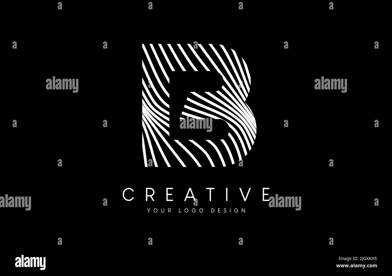 Warp Zebra Lines Letter B logo Design with Black and White Lines and ...