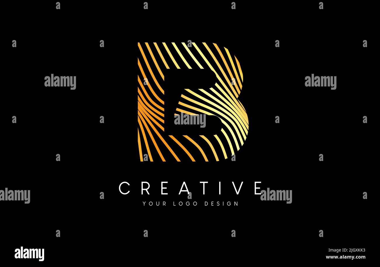 Warp Zebra Lines Letter B logo Design with Golden Lines and Creative ...