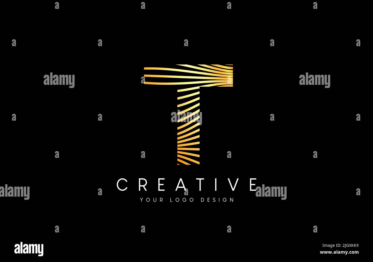 Warp Zebra Lines Letter T logo Design with Golden Lines and Creative ...