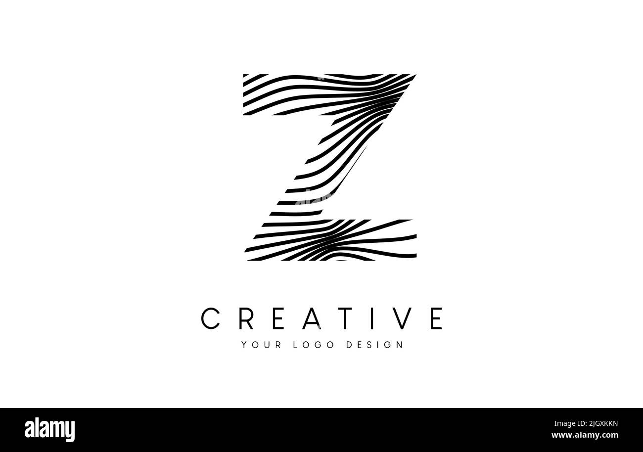Warp Zebra Lines Letter Z logo Design with Black and White Lines and ...