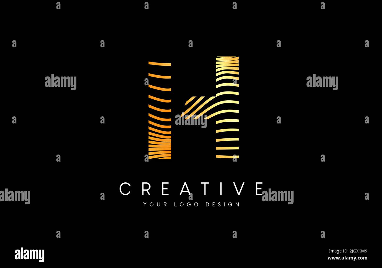 Warp Zebra Lines Letter H logo Design with Golden Lines and Creative ...