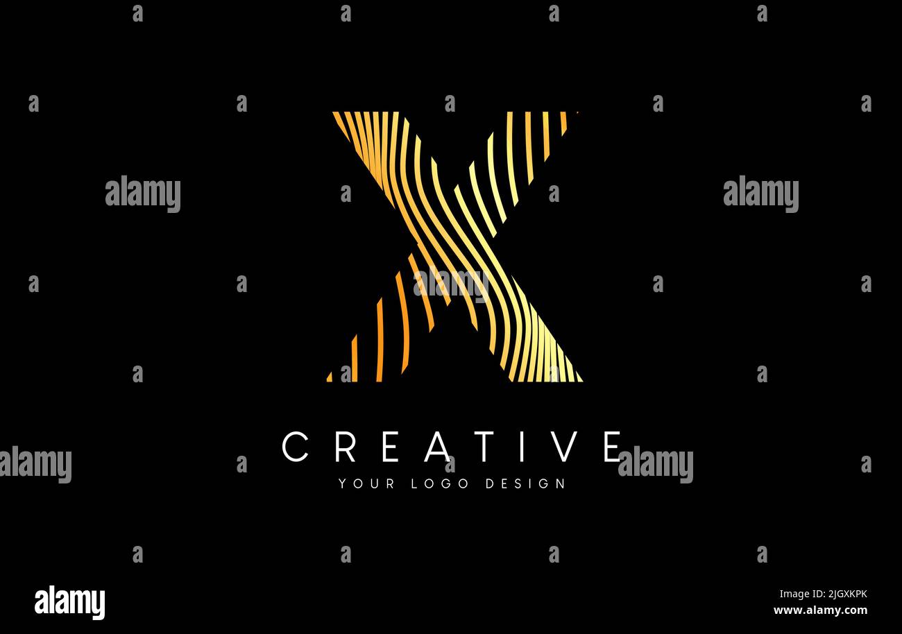 Warp Zebra Lines Letter X logo Design with Golden Lines and Creative ...