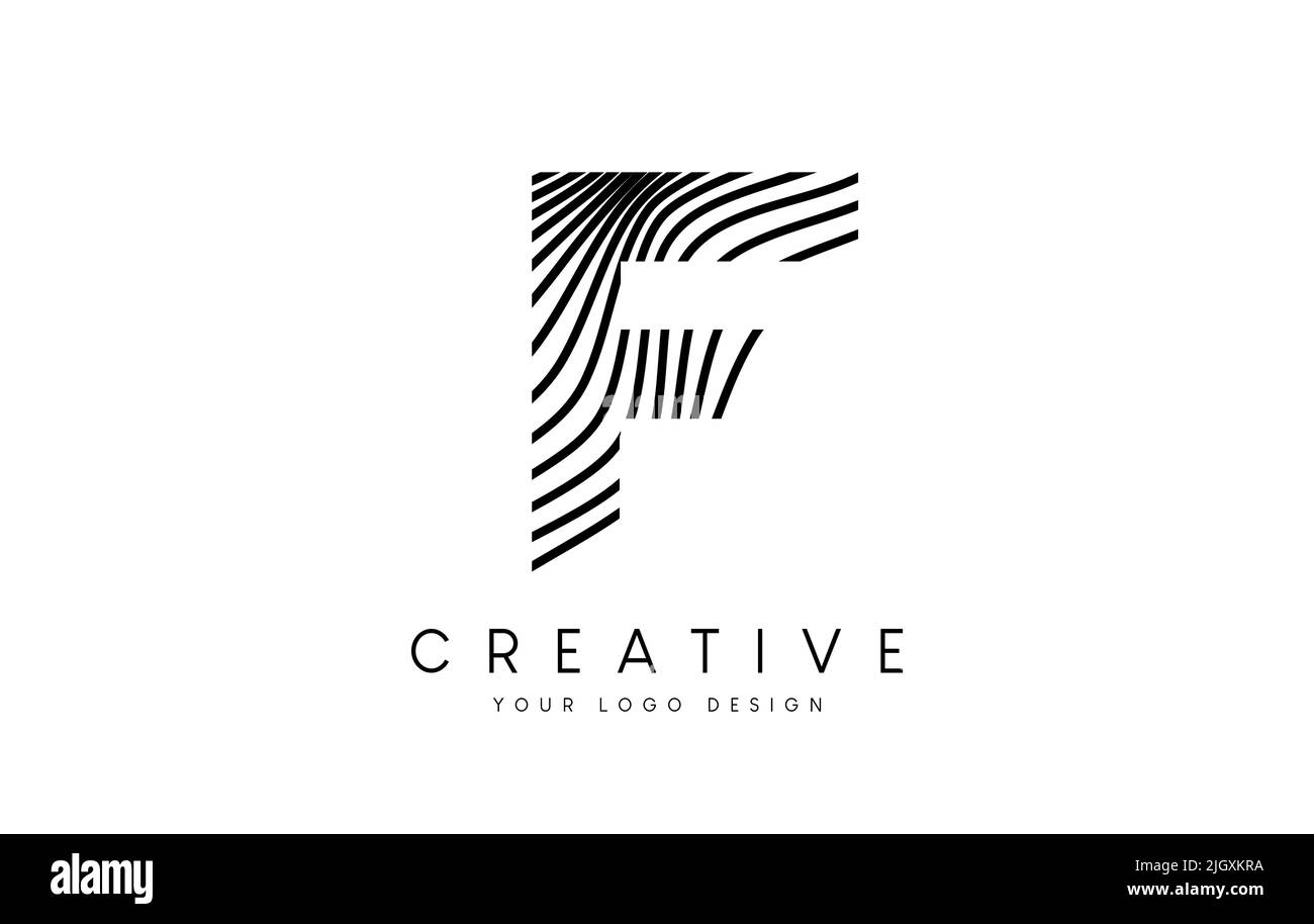 Warp Zebra Lines Letter F logo Design with Black and White Lines and ...