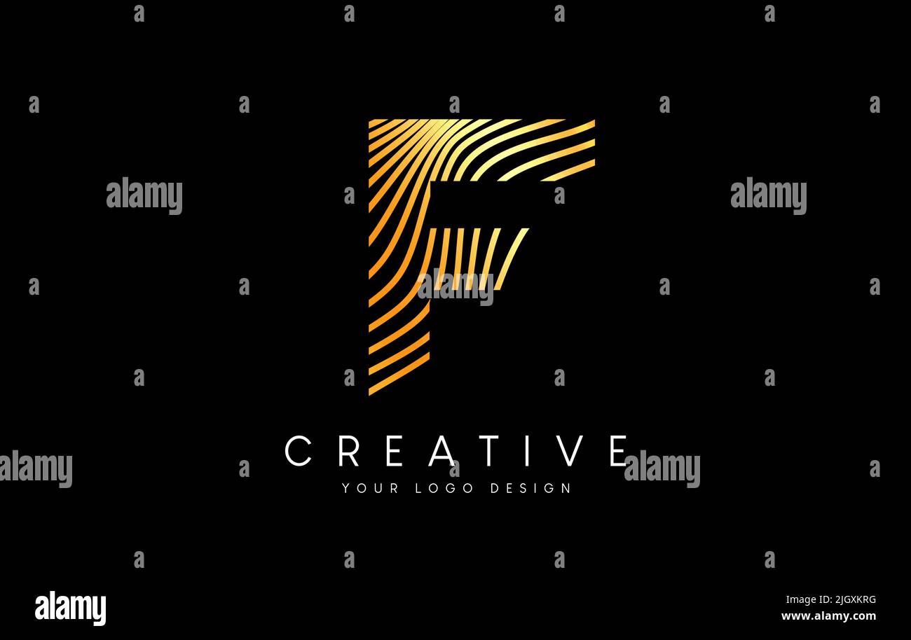 Warp Zebra Lines Letter F logo Design with Golden Lines and Creative ...