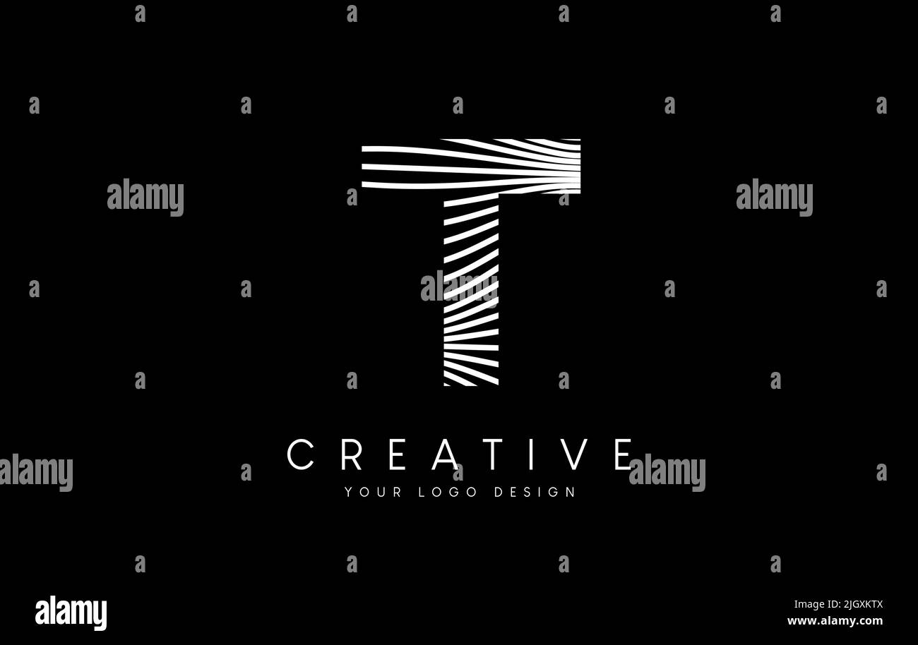 Warp Zebra Lines Letter T logo Design with Black and White Lines and ...