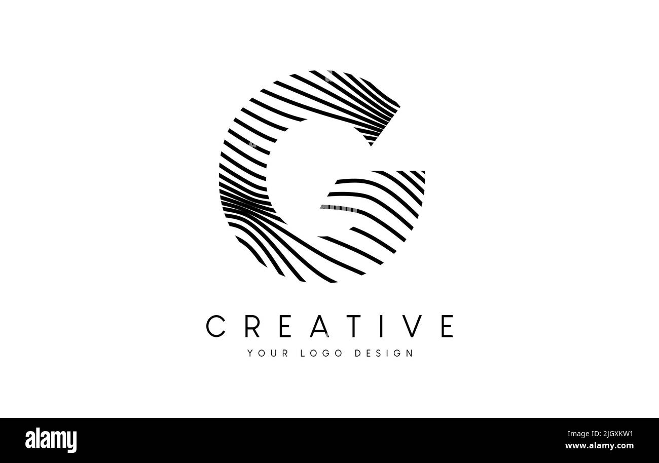 Warp Zebra Lines Letter G logo Design with Black and White Lines and ...
