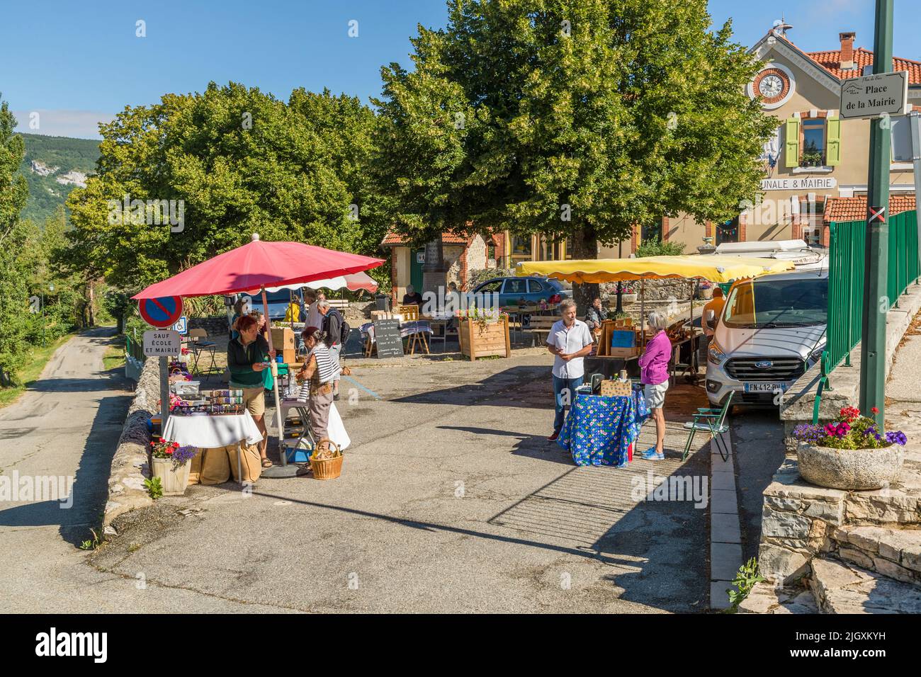 Weekly takes place the producer market in Plan-de-Baix (Die, France) Stock Photo