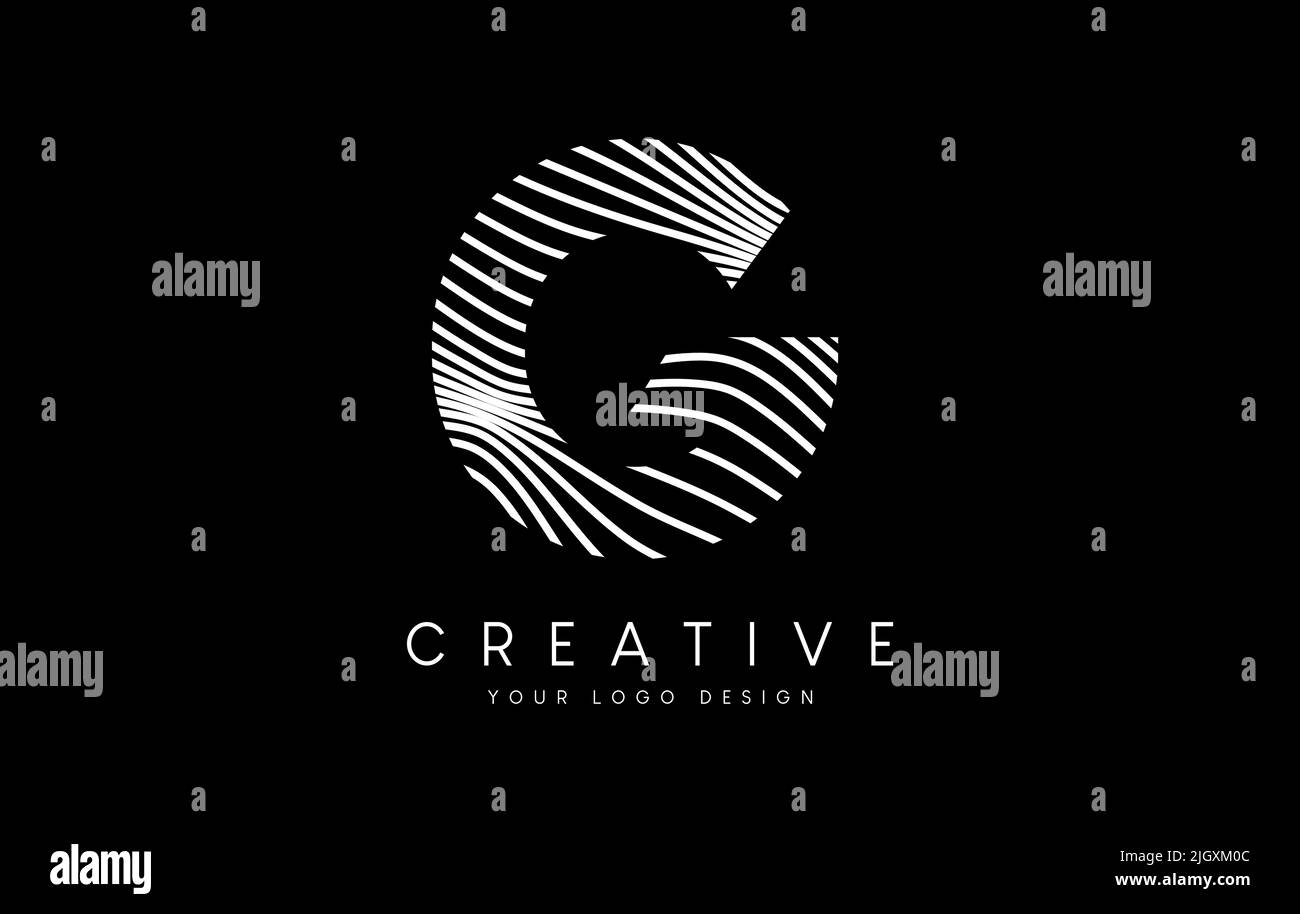Warp Zebra Lines Letter G logo Design with Black and White Lines and ...