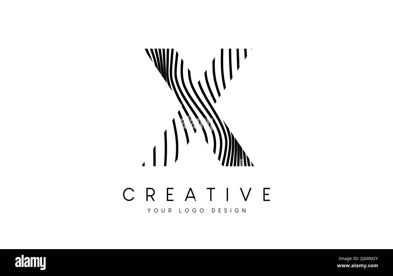 Warp Zebra Lines Letter X logo Design with Black and White Lines and ...