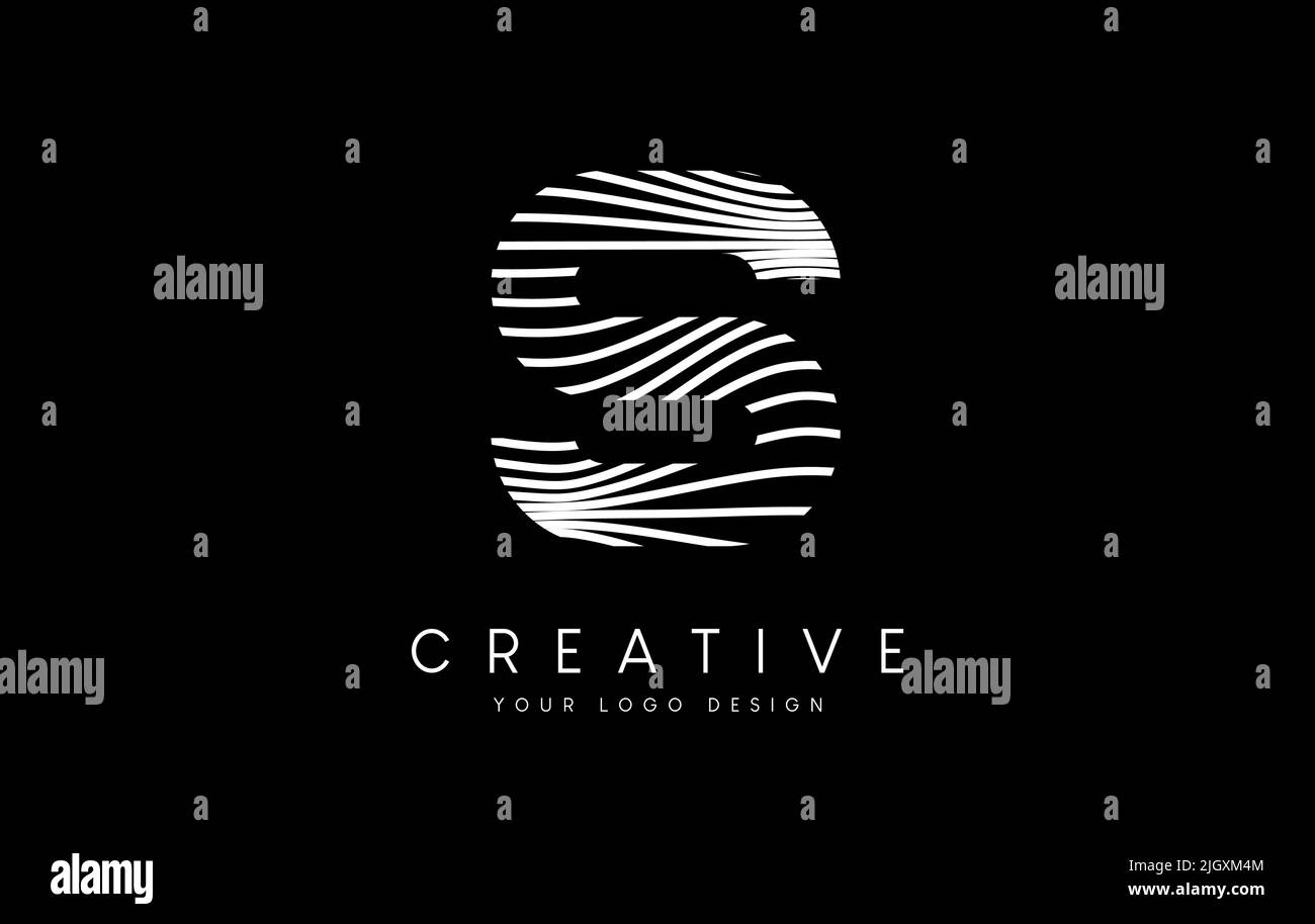 Warp Zebra Lines Letter S logo Design with Black and White Lines and ...