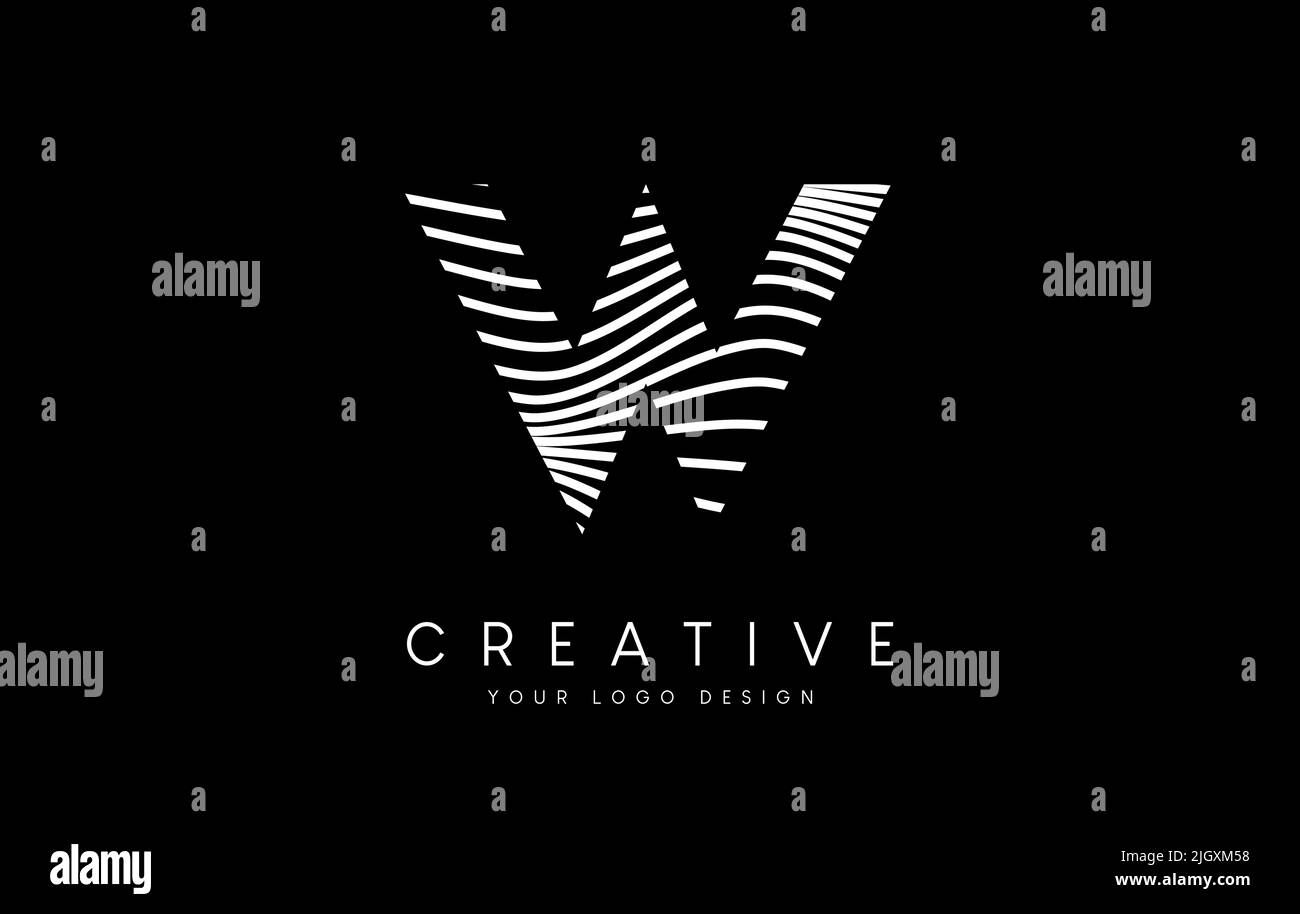 Warp Zebra Lines Letter W logo Design with Black and White Lines and ...