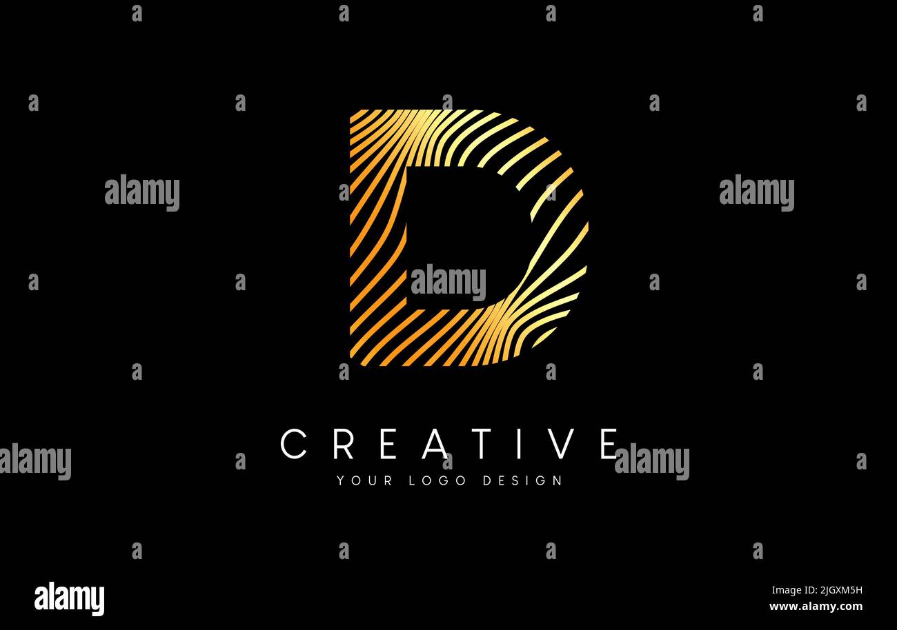 Warp Zebra Lines Letter D logo Design with Golden Lines and Creative ...