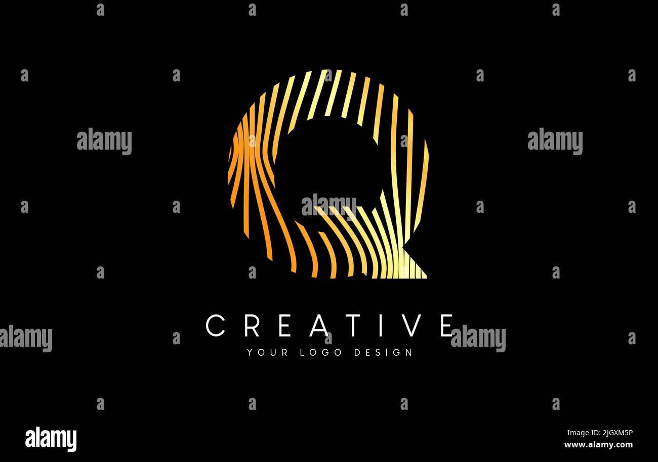 Warp Zebra Lines Letter Q logo Design with Golden Lines and Creative ...