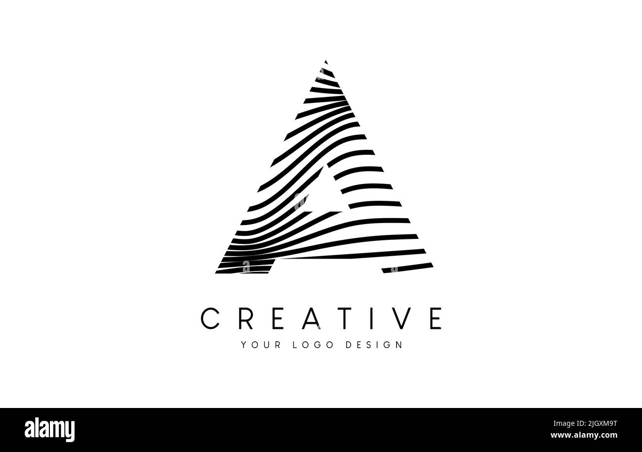 Warp Zebra Lines Letter A logo Design with Black and White Lines and ...