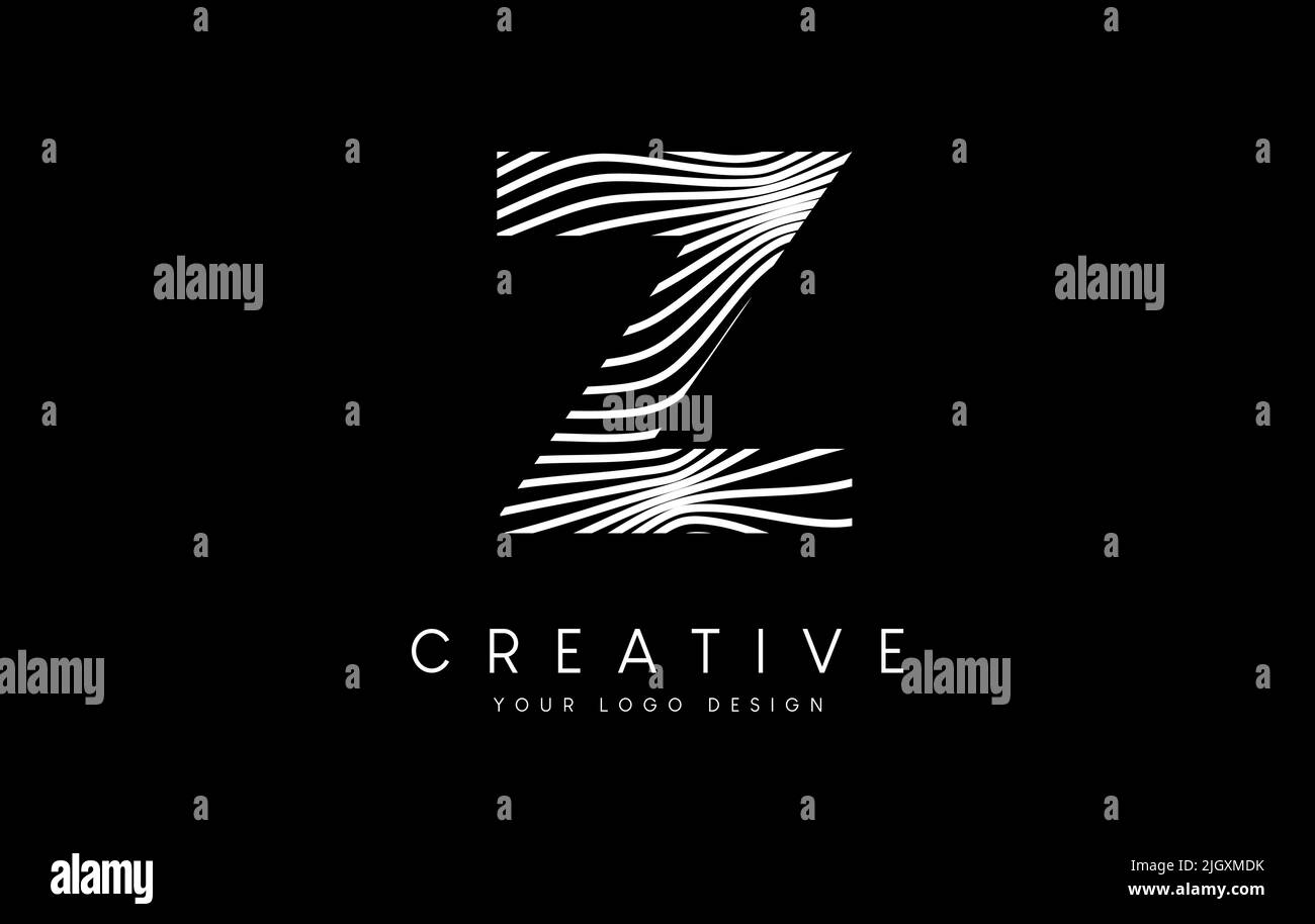 Warp Zebra Lines Letter Z logo Design with Black and White Lines and ...