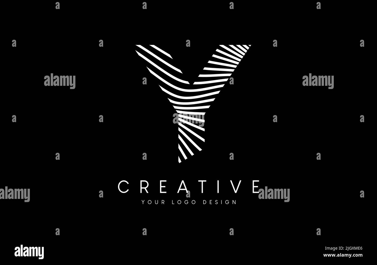 Warp Zebra Lines Letter Y logo Design with Black and White Lines and ...