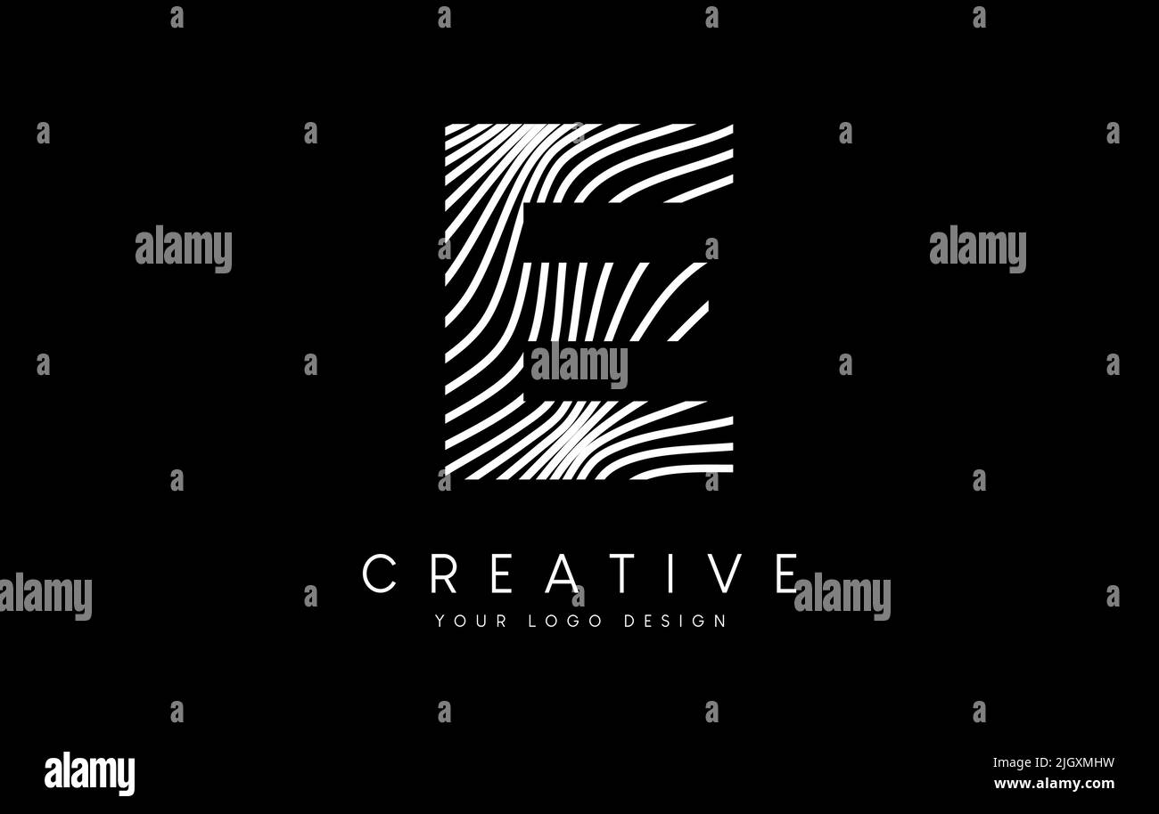 Warp Zebra Lines Letter E logo Design with Black and White Lines and ...