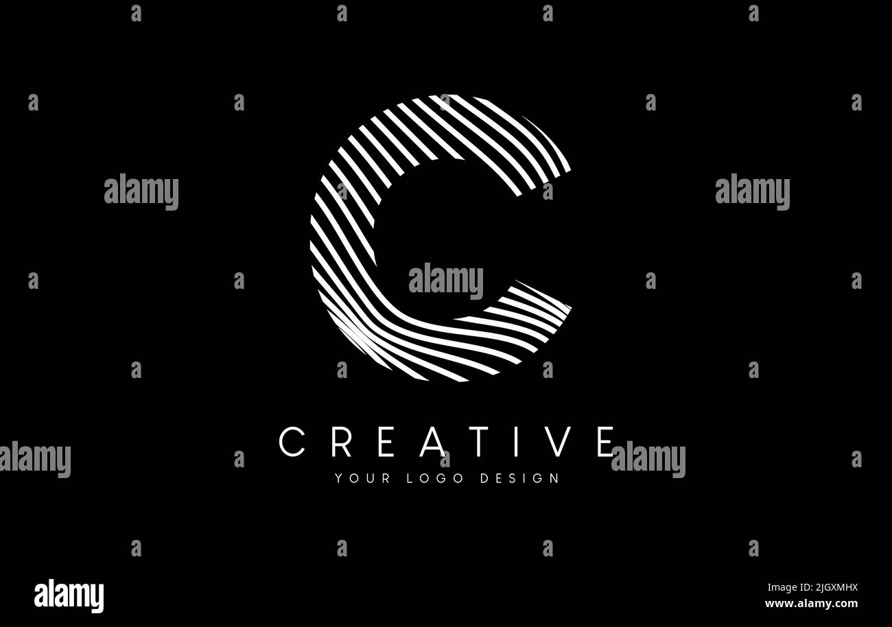 Warp Zebra Lines Letter C logo Design with Black and White Lines and ...