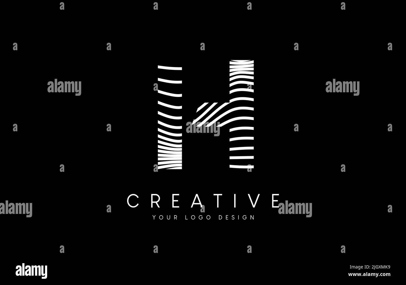 Warp Zebra Lines Letter H logo Design with Black and White Lines and ...