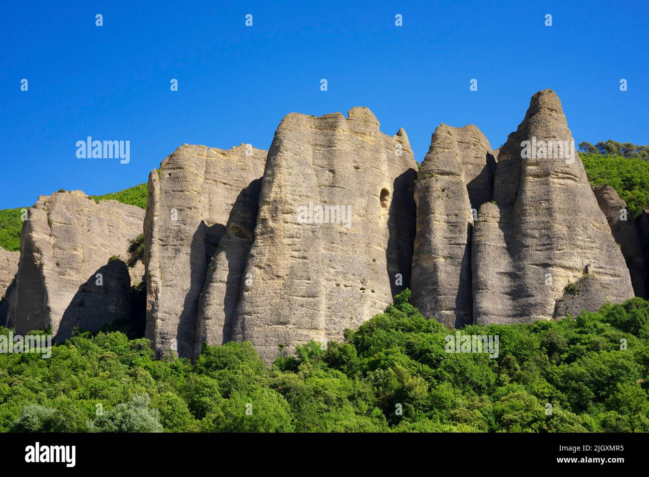 View of Les Mees, famous geological site in France, Europe Stock Photo