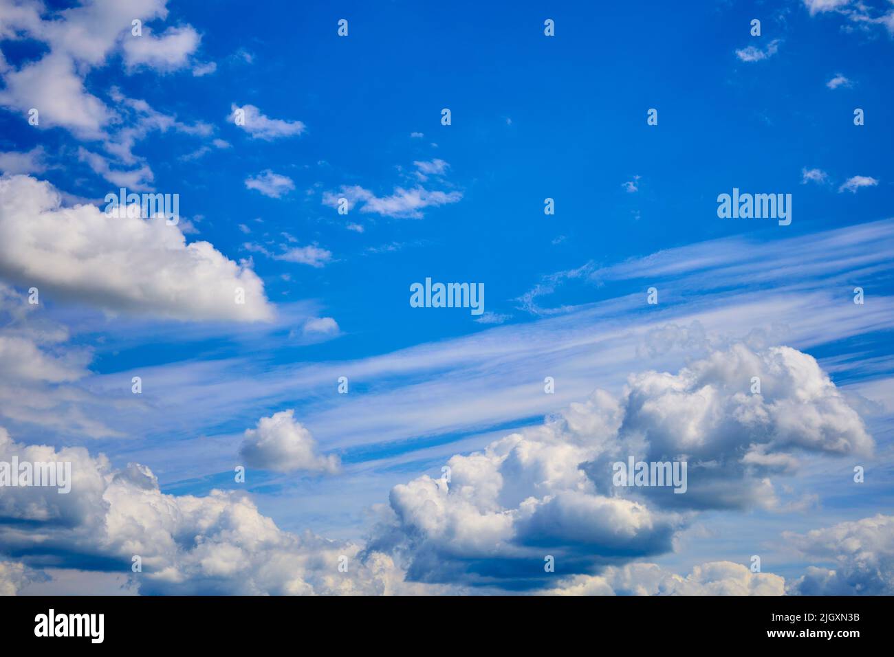 Blue sky with large white clouds. Beautiful big clouds slowly float