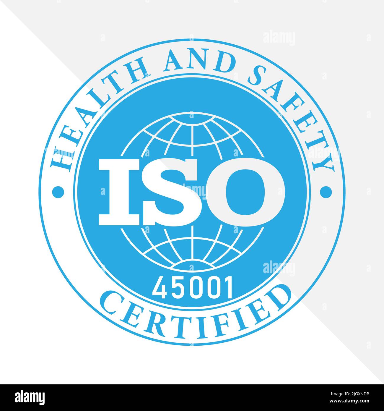 ISO 45001 Health And Safety, certification stamp. Flat style, simple