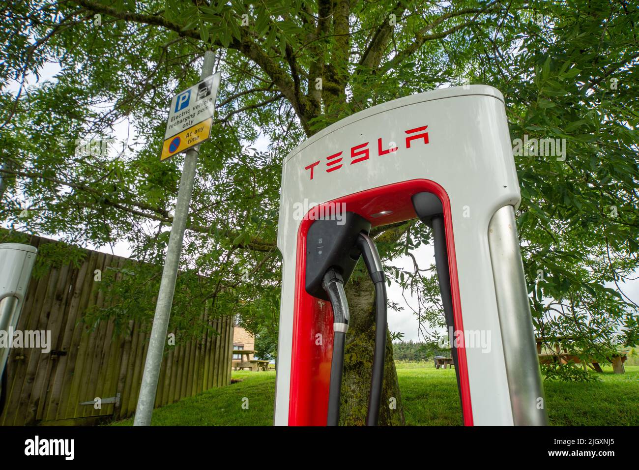 Tesla Supercharger charging point, Break Services Abington