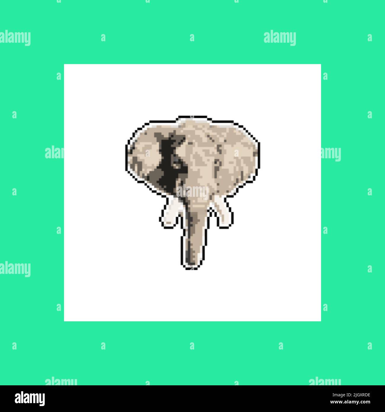Pixel African elephant, isolated object, 8-bit drawing on a yellow background Stock Photo