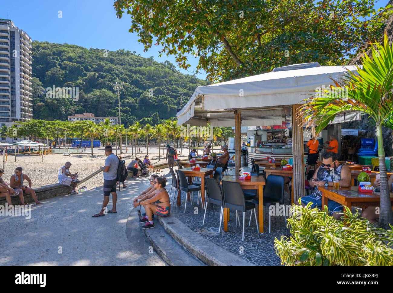 Cafe at Mureta do Leme, Copacabana Beach, Rio de Janeiro, Brazil Stock Photo